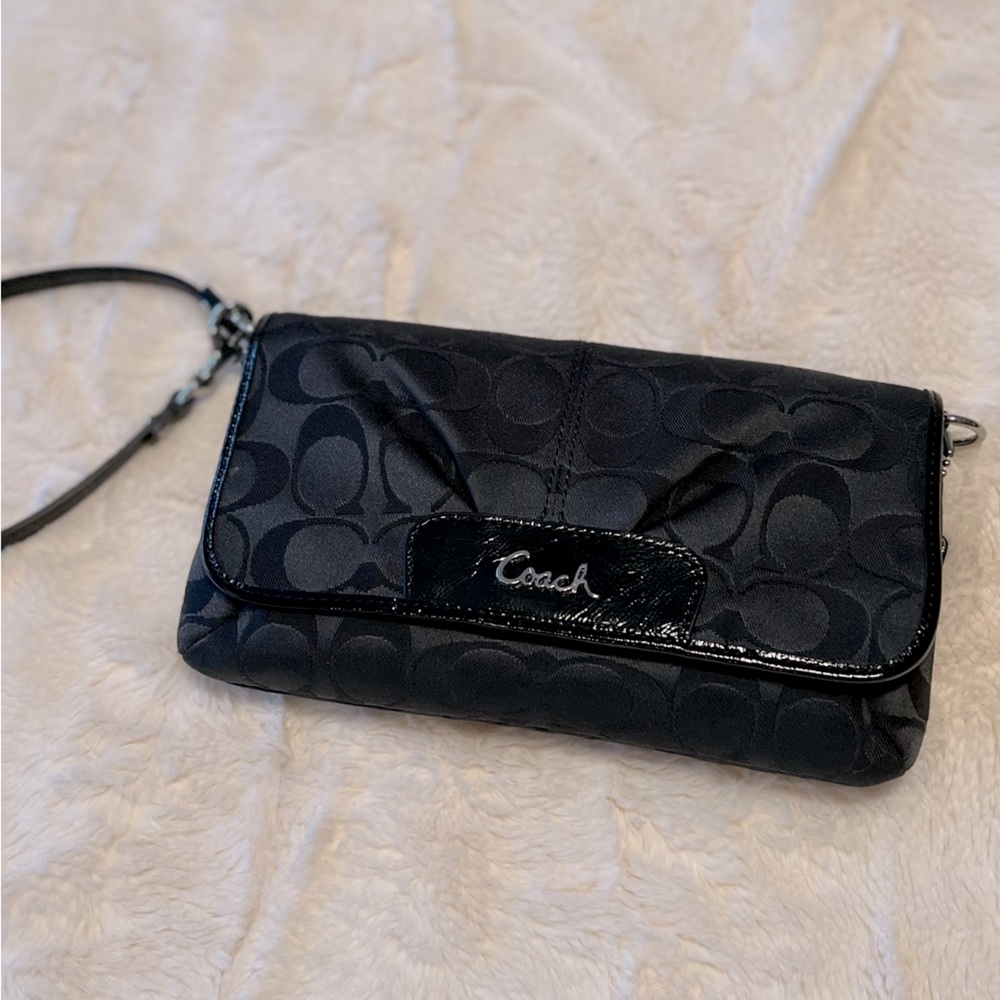 COACH Black Ashley Flap Wristlet Clutch